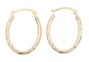 Women's Dainty 10KT Yellow Gold High Shine Diamond Cut Oval Hoop Earrings - 0.3g