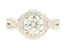 1.40 Ct Round Moissanite & Natural Diamonds 14KT White Gold Halo Engagement Ring