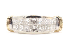 Estate 1.85 ctw Princess Cut Diamond Illusion 14KT Two Tone Anniversary Ring 