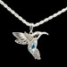 Sterling Silver Hummingbird Aquamarine Necklace Pendant on 24" 925 Rope Chain