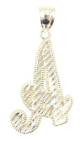 Classic Milgrain 10KT Yellow Gold Diamond-Cut Cursive Initial "A" Pendant 1.4"