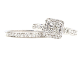 Women's 1.40 ctw Princess & Round Diamond 10KT White Gold Wedding Ring Set 7.0g