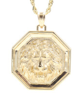 Estate 10KT Yellow Gold Octagonal Lion's Head Pendant on 10KT Rope Chain 20"