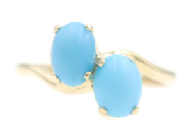 Women's 2.0 Ctw Matte-Finish Cabochon Turquoise 10KT Yellow Gold Bypass Ring 3g
