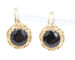 14KT Yellow Gold Round Cut Black 1.08 ctw Onyx Gemstone Lever Back Earrings 2.3g