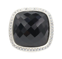 David Yurman Sterling Silver (925) 20mm Black Onyx & Diamond Halo Albion Ring