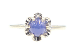 Cabochon 0.50 Ctw Synthetic Star Sapphire 10KT White Gold Buttercup Style Ring