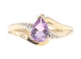 Women's Estate 0.39 Ct Teardrop Cut Amethyst Gemstone 10KT Yellow Gold Ring 1.9g