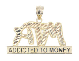 High Shine Diamond Cut 10KT Yellow Gold "Addicted to Money" ATM Necklace Pendant