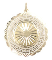 Diamond-Cut High Shine 14KT Yellow Gold Greek Style Medal Necklace Pendant 1.8"