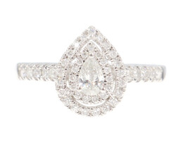 0.82 Ctw Teardrop & Round Cut Diamond 14KT Gold Double Halo Engagement Ring 3.1g