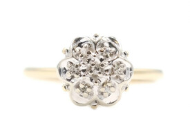 Women's Estate 0.06 ctw Round Diamond 10KT Yellow and White Gold Cluster Ring 