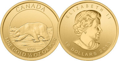 2013 10 Dollar Polar Bear 1/4OZ Gold Coin