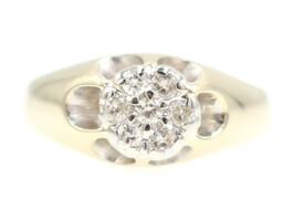 Men's Estate 0.42 Ctw Round Diamond Cluster High Shine 14KT Yellow Gold Ring 6g