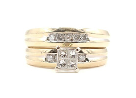 Women's 0.48 ctw Princess & Round Diamond 14KT Yellow Gold Wedding Ring Set 4.7g