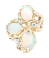 Natural 2.30 Ctw Cabochon Opal & Diamond Accents 14KT Gold Freeform Nugget Ring