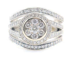 Women's Unique 14KT White Gold 1.50 ctw Round Diamond Halo Cluster Wedding Ring