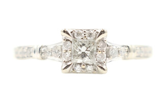 0.66 ctw Princess & Round Diamond Square Halo 14KT White Gold Engagement Ring 