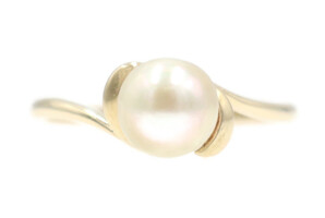 Women's Estate 6.6mm White Cultured Pearl 14KT Yellow Gold Modern Bypass Ring 