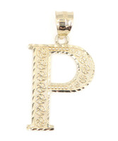 Unique Diamond Cut 10KT Yellow Gold Initial Letter P 1.4" Necklace Pendant 2.2g