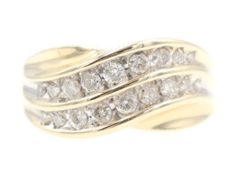 Estate 2-Row 0.50 Ctw Round Cut Diamond 10KT Yellow Gold Channel Band Ring 4.9g