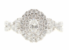Women's 1.25 ctw Oval and Round Diamond Double Halo 10KT Gold Engagement Ring 