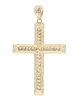 14KT Yellow Gold Unique Diamond Cut High Shine 45mm Cross Necklace Pendant 1.4g