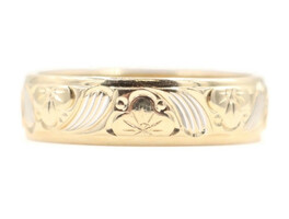 Men's Unique 5.9mm Carved Pattern Wedding Band Ring 14KT Multi-Tone Gold 5.6g 