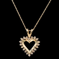 Estate 10KT Yellow Gold 0.30 ctw Round Cut Diamond Heart on 18" Necklace - 2.0g