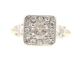1.18 ctw Round Diamond Square Halo 14KT Two Tone Women's Engagement Ring 3.8g