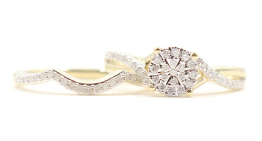 Women's 0.64 ctw Round Diamond Cluster 10KT Yellow Gold Wedding Ring Set by KRN