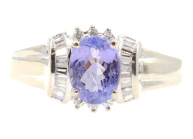 0.80 ctw Oval Tanzanite & 0.45 ctw Diamond 14KT Yellow Gold Estate Gemstone Ring