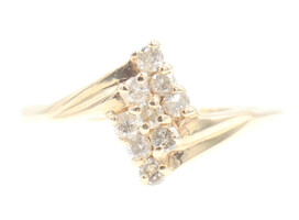 Estate 0.27 Ctw Round Diamond Marquise Cluster 14KT Yellow Gold Bypass Ring AJR