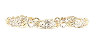 Estate 10KT Two-Tone Gold Diamond Cut Fancy Filigree Link Bracelet 7" - 10.1g