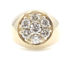 Men's 1.80 ctw Round Diamond 14KT Yellow Gold Flower Cluster Statement Ring 11g
