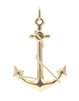 Classic Rope Wrapped 10KT Yellow Gold Anchor Pendant 41.1mm Italy - 2.37 Grams