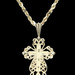 14KT Yellow Gold Diamond Cut Cross Pendant on 22.5" 2mm Rope Chain Necklace 4.8g