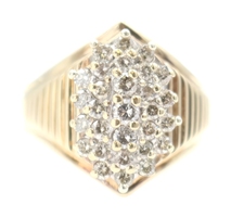 1.00 ctw Round Diamond Marquise 10KT Yellow Gold 18.4mm Estate Cluster Ring 6.2g