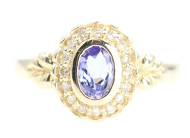 Women's Estate 0.35 Ct Oval Cut Tanzanite & Diamond Halo 14KT Yellow Gold Ring