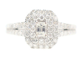 1.04 Ctw Emerald Cut & Round Cut Diamond 10KT White Gold Engagement Ring by JD