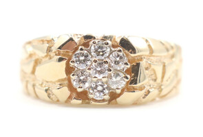 Men's 0.56 ctw Round Diamond Cluster Retro Style 10KT Yellow Gold Nugget Ring 6g