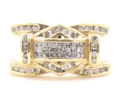 Men's 1.00 ctw Princess & Round Cut Diamond 14KT Yellow Gold Statement Ring 15g