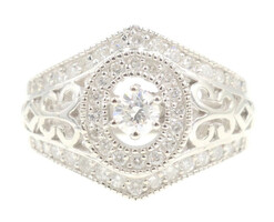 Antique-Style 1.36 Ctw Round Diamond 14KT White Gold Filigree Ring by Sonia B