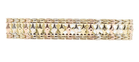 Classic Yellow, White, and Rose Gold Tri-Color 13.5mm 7.5" Gypsy Bracelet 10.5g