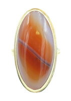 Estate 18KT Yellow Gold Solitaire 20.0 Ct Cabochon Banded Agate Cocktail Ring