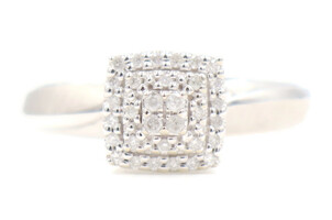 Keepsake 0.18 Ctw Round Diamond Double Halo 10KT White Gold Satin Finish Ring