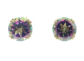 Estate 3.40 Ctw Round Cut Mystic Topaz 14KT Yellow Gold Gemstone Stud Earrings