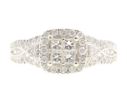 1.10 Ctw Princess & Round Diamond 14KT White Gold Halo Cluster Engagement Ring