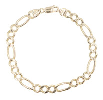 Classic Semi-Hollow 14KT Yellow Gold Estate Figaro Chain Bracelet 8.5" - 13.3g