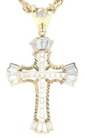 Large Diamond-Cut 10KT Yellow Gold CZ Cross Pendant on 10KT Rope Chain 18.5" AMB